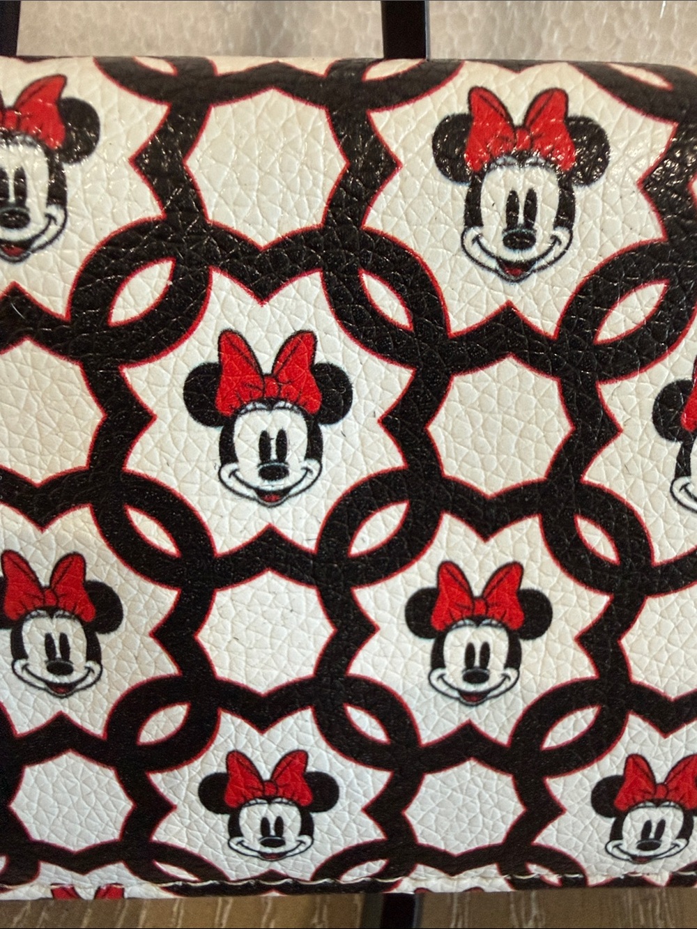 DISNEY Printed Minnie Pattern Zip Wallet in White, Black & Red - Picture 7 of 12